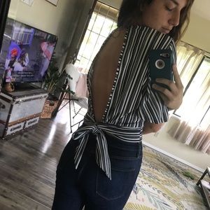 Daytrip black and white open back blouse